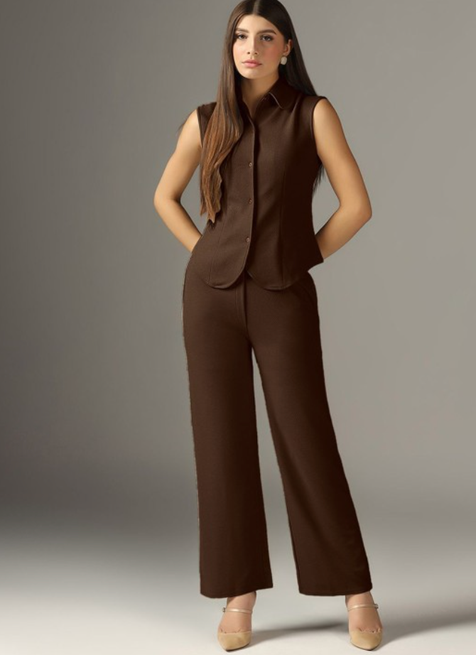 Brown Solid Trousers