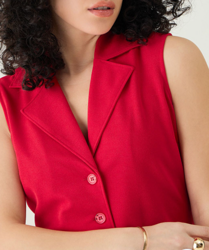 Red Solid Sleeveless Shirt