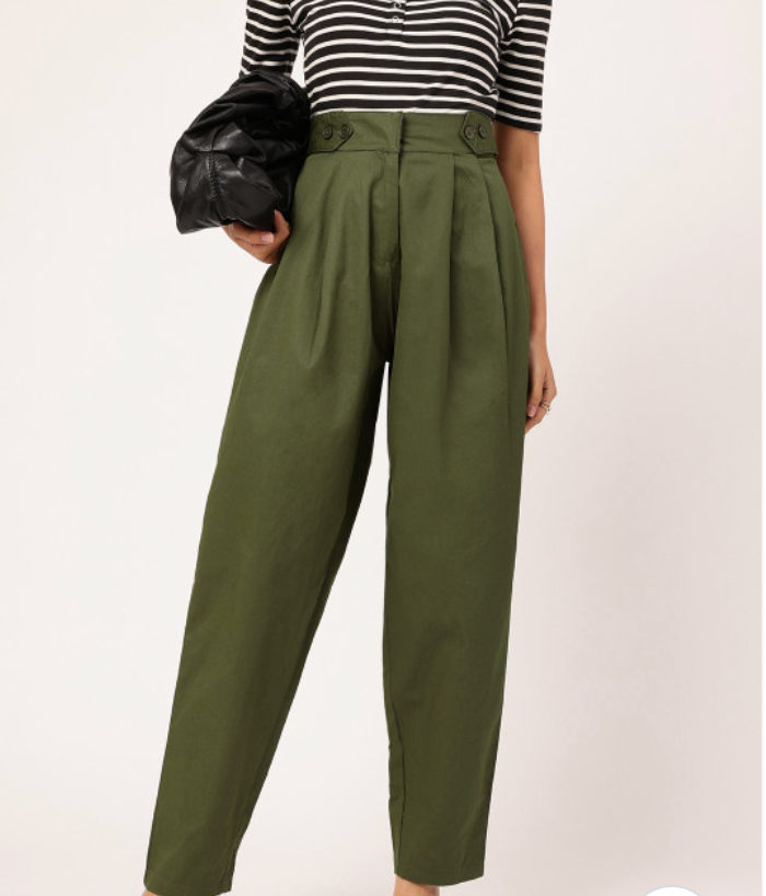 Green Solid Trousers