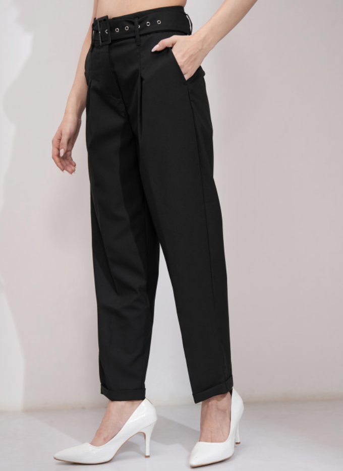 Black Solid Trousers
