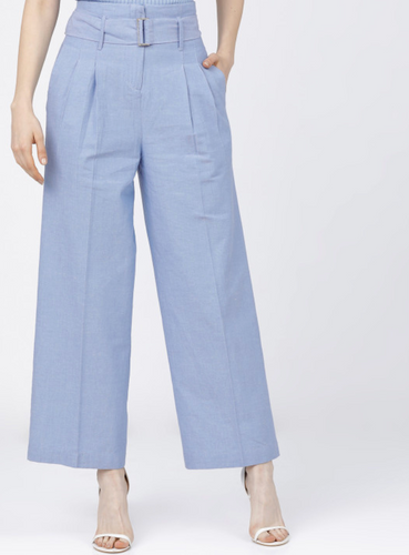 Blue Womens Solid Trouser