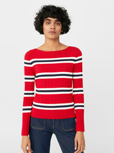 Women Red & Off-White Striped Sweater