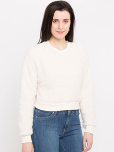 Women White Solid Sweater