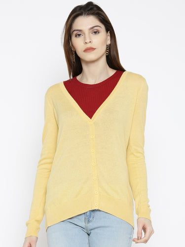 Women Yellow Solid Cardigan