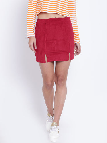 Women Red Mini Pencil Skirt