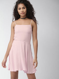 Pink Solid Fit & Flare Dress