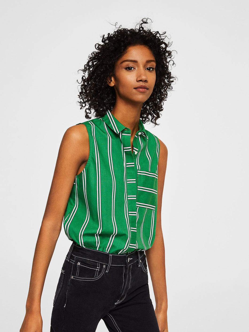 Women Green Striped Shirt Style Top