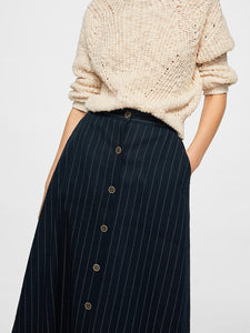 Women Navy Blue & White Striped Midi A-Line Skirt