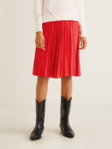 Women Red Solid Accordion Pleats A-Line Skirt