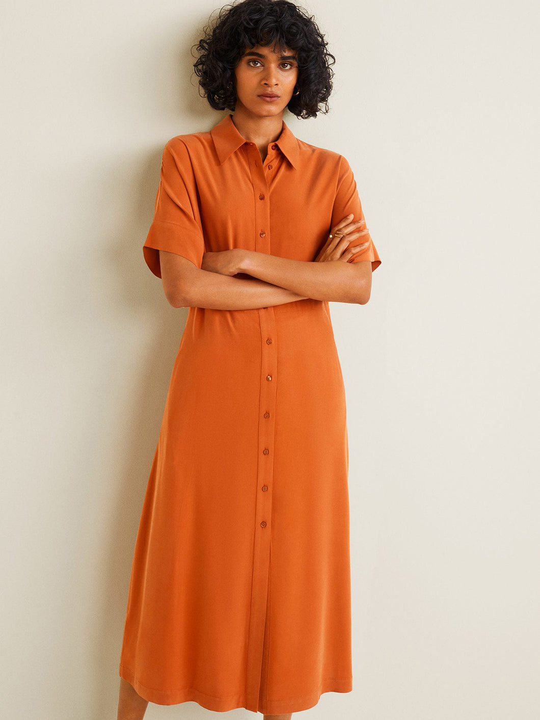 Orange Solid Shirt Dress