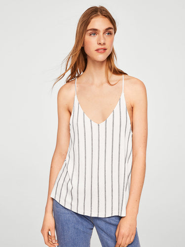 Women White & Blue Striped Top