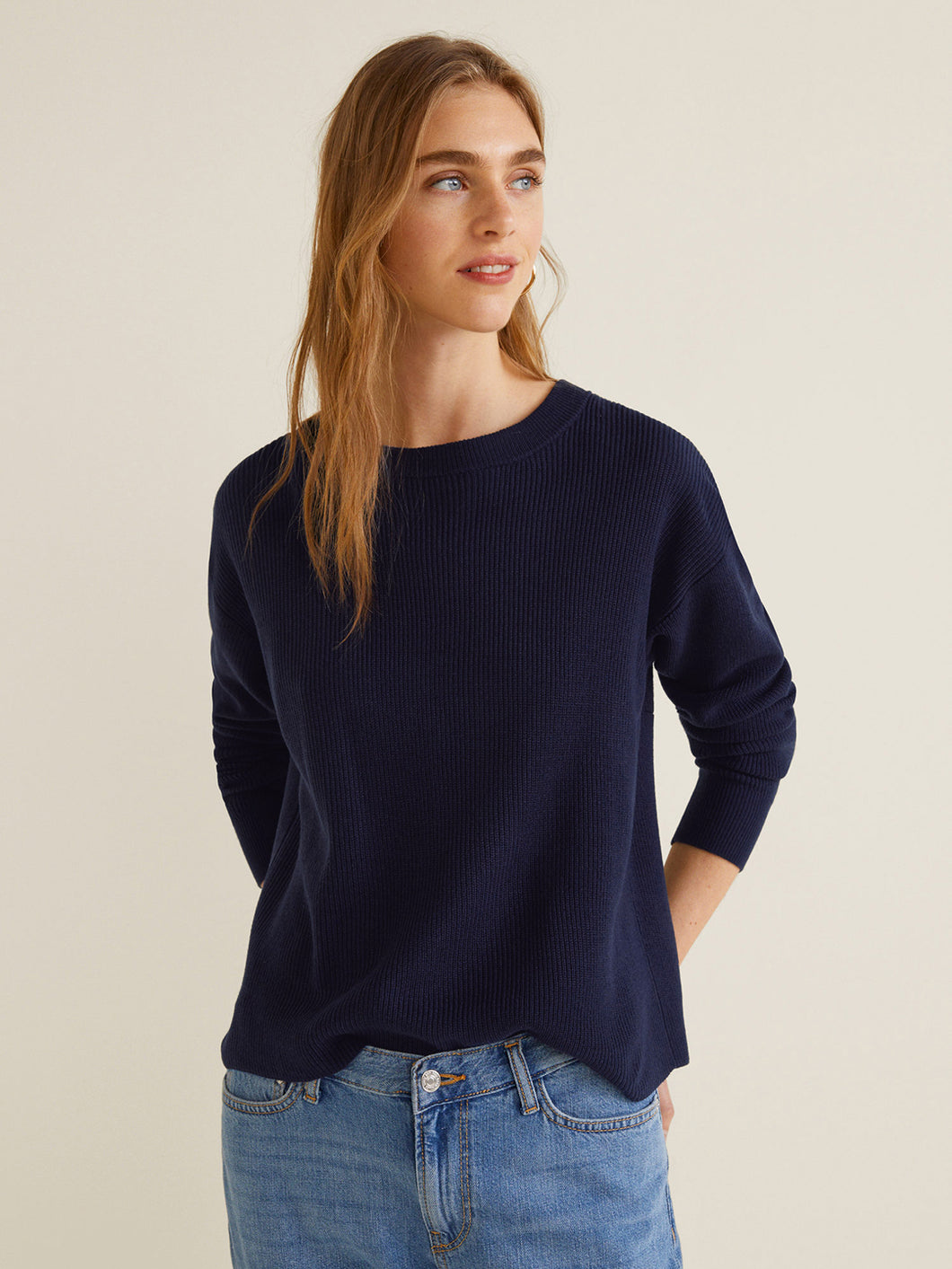 Women Navy Blue Solid Pullover