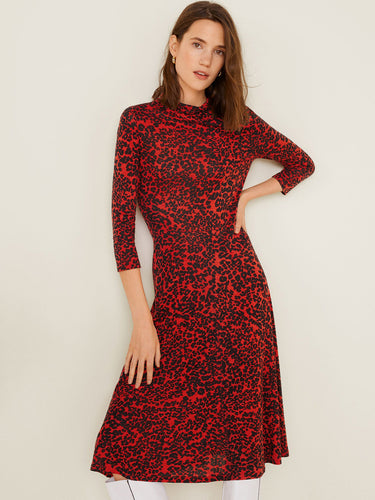 Women Red Animal Print Midi Dress