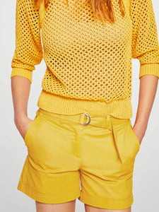 Women Yellow Solid Regular Fit Chino Shorts