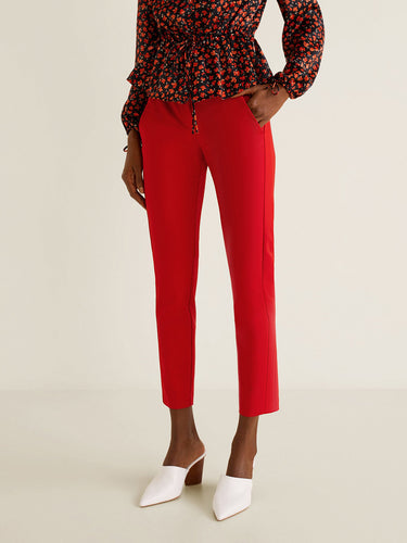 Women Red Solid Cropped Trousers