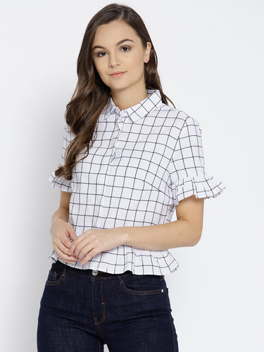 Women White & Black Regular Fit Checked Casual Shirt