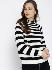 Women Black & White Striped Pullover