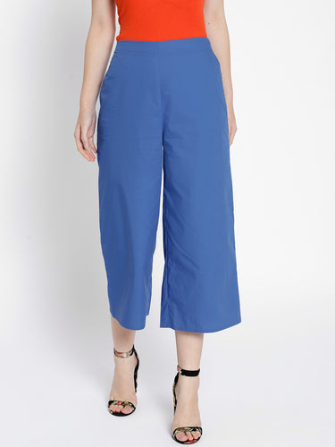 Blue Regular Fit Solid Culottes