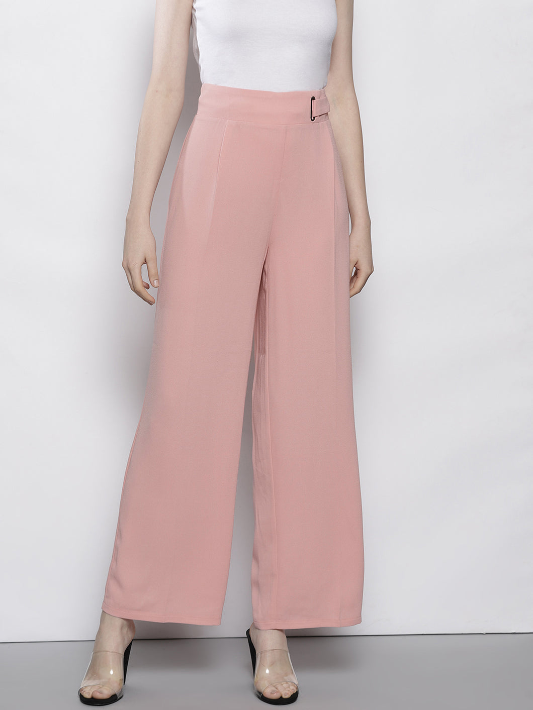 Pink Regular Fit Solid Parallel Trousers