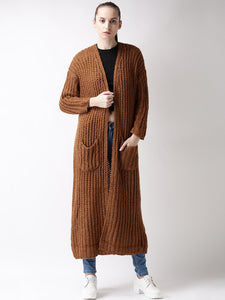 Brown Longline Open-Front Sweater