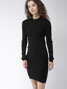 Women Black Self-Striped Dress