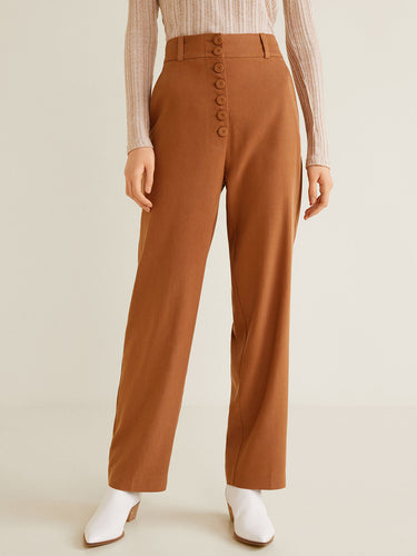 Brown Regular Fit Solid Parallel Trousers