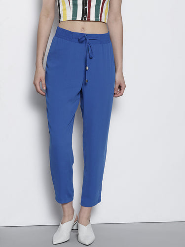 Blue Regular Fit Solid Trousers