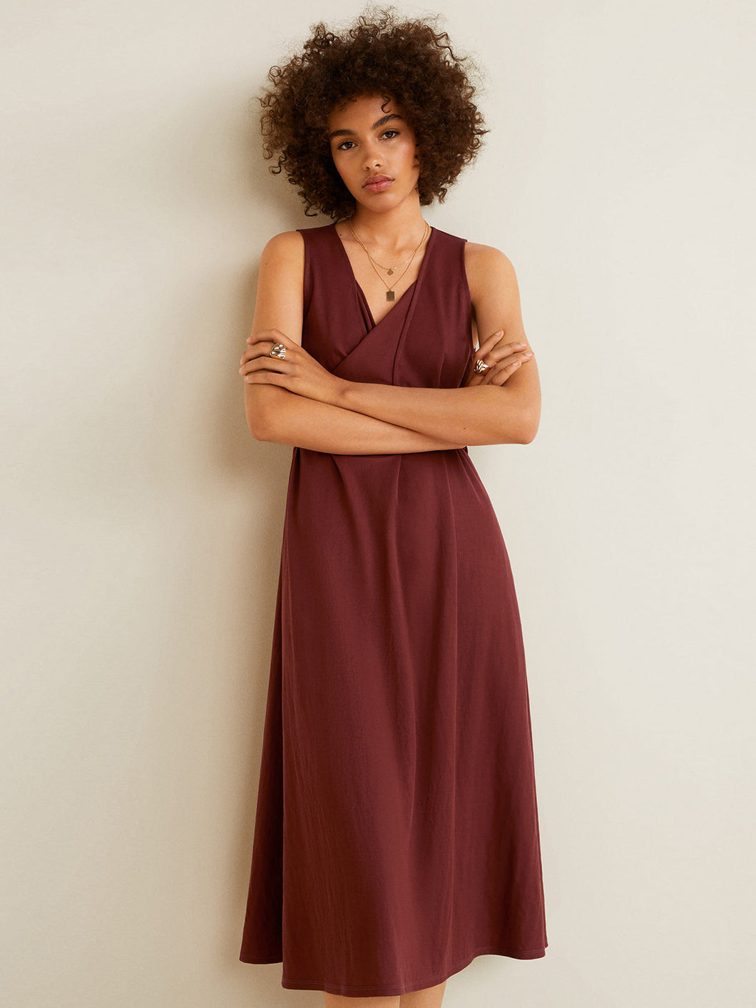 Brown Solid A-Line Dress