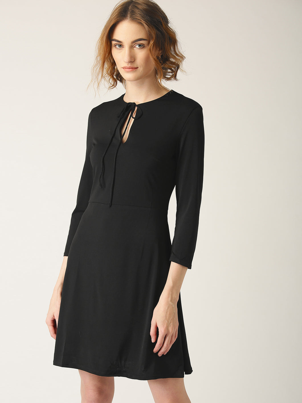 Black Solid A-Line Dress