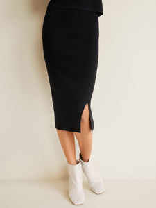 Women Black Self-Striped Midi Straight Skirt