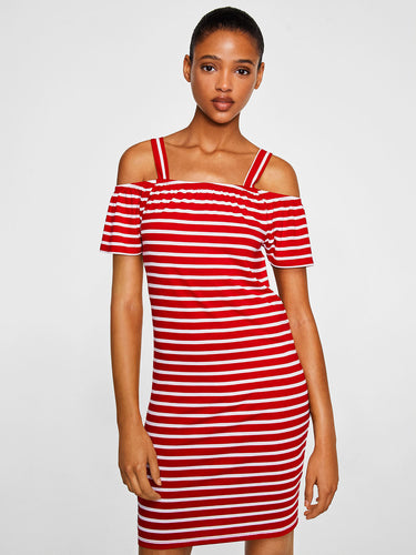 Women Red & White Striped Sheath Dress
