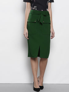 Women Green Solid Pencil Skirt